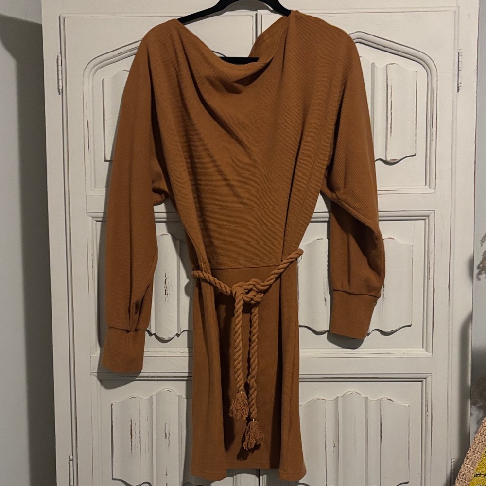 Forever 21 Brown Long Sleeve Dress with Rope Belt